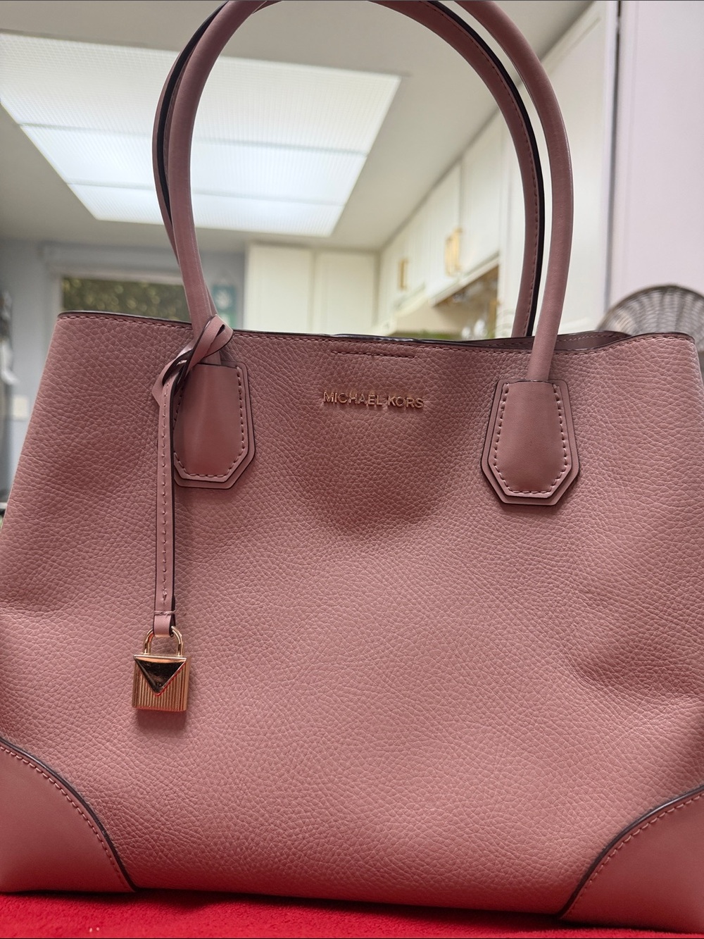 Michael Kors Rose Pink Pebbled Leather Tote with Gold Accent